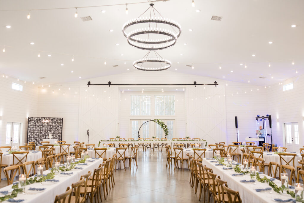 Reception area with modern chandeliers