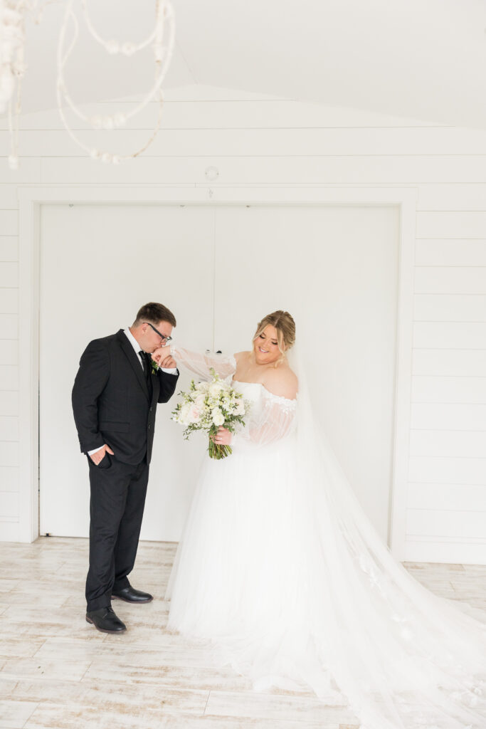 Bride and groom sharing a quiet moment before their wedding reception